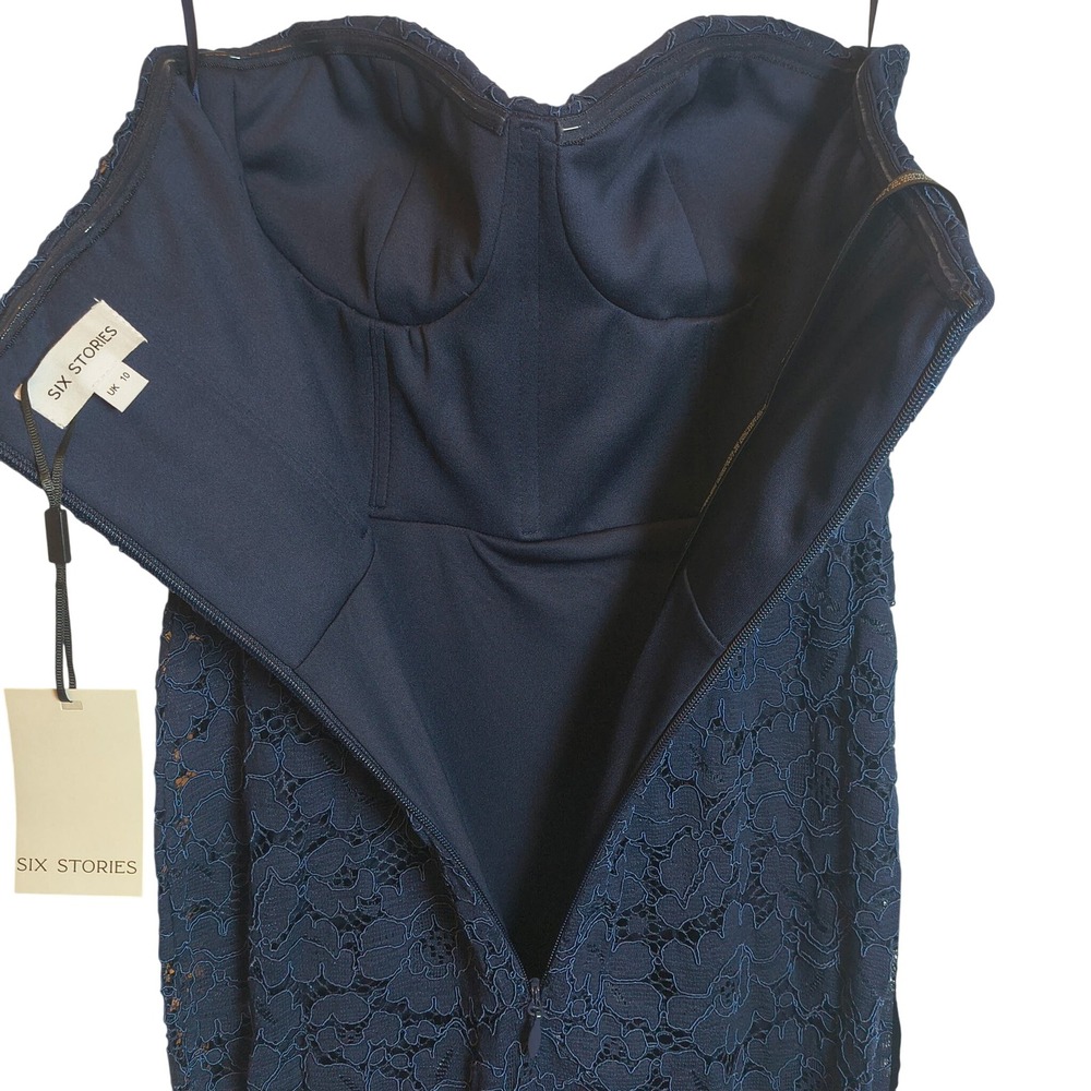 Six Stories Navy Lace Corset Maxi Dress Women's US 6 Strapless Formal Gown NWT - Picture 4 of 7
